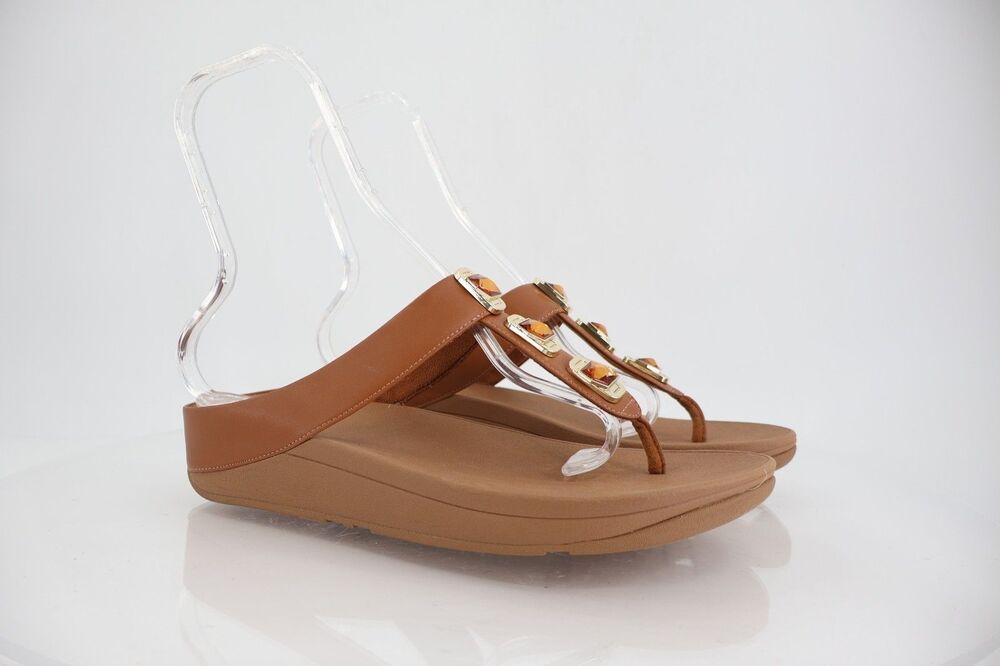 FitFlop Womens Lulu Ultra Jewel Sandals Size 11 Brown Beaded Thong Toe Post Shoe